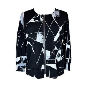 Women's Front Zip Copped Jacket Size M Abstract Black Print NWT Artex Fashions